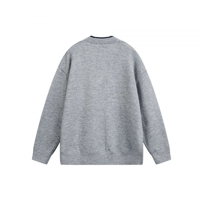 Unisex Grobgestrickter Henley-Pullover mit halber Knopfleiste und geripptem Ausschnitt Shop Nory