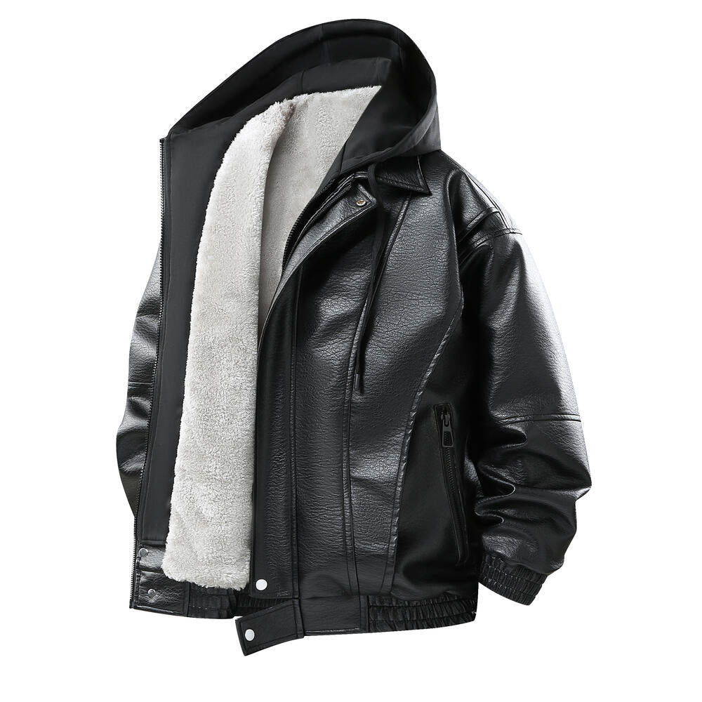 Herren Modische Kunstlederjacke mit Kapuze Shop Nory