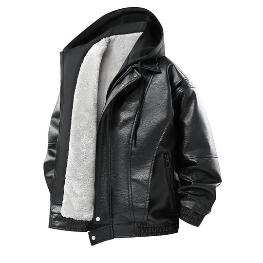 Herren Modische Kunstlederjacke mit Kapuze Shop Nory