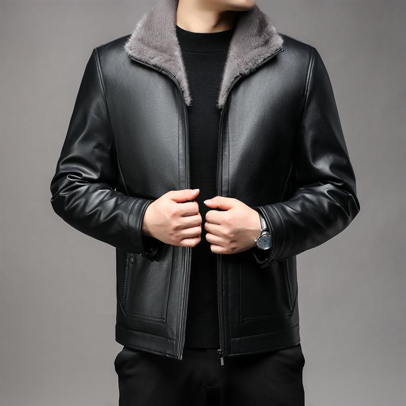 Herren Lederjacke mit wärmender Teddy-Fütterung und Frontreißverschluss Shop Nory