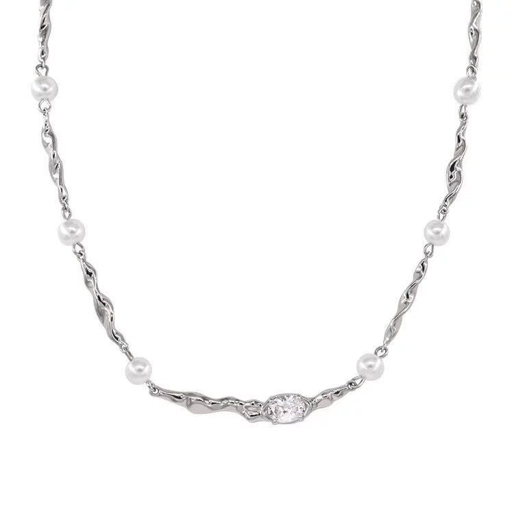 Damen Halskette mit eleganten Perl- und Zirkonia-Details Shop Nory