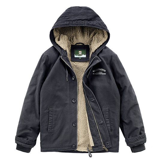 Herren Kapuzen-Canvasparka mit Teddyfleece-Innenfutter und Windschutzleiste Shop Nory