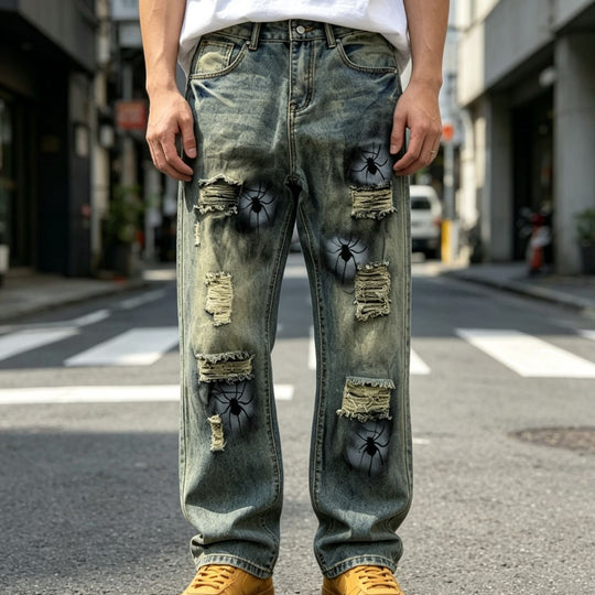 Herren Lässige Ripped Baggy-Jeans Shop Nory