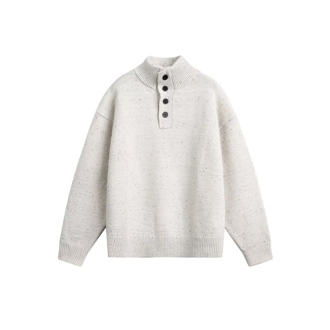 Herren Grobstrick Pullover mit Stehkragen und Knopfdetail Shop Nory