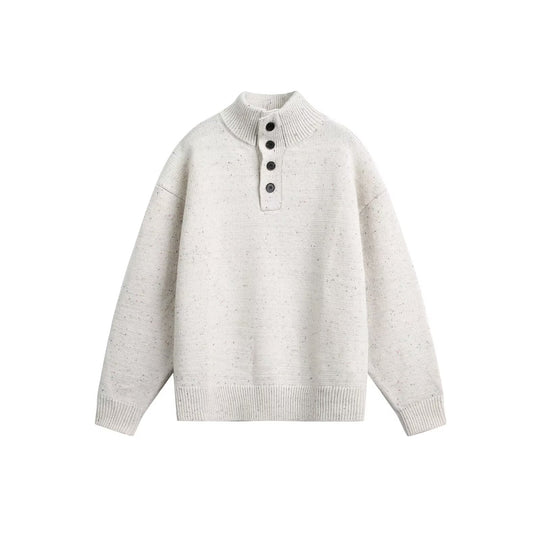 Herren Grobstrick Pullover mit Stehkragen und Knopfdetail Shop Nory
