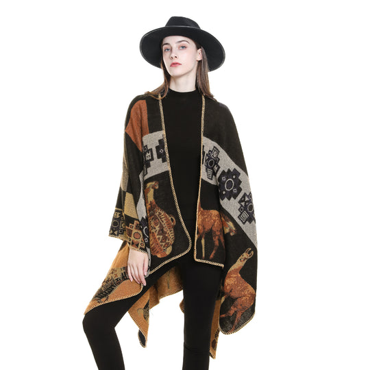 Damen Oversize-Jacquard-Capeponcho mit ornamentaler Webstruktur Shop Nory