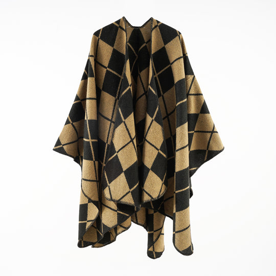 Damen Oversize-Cape im Plaid‑Deckenstil aus Wollmix mit offenem Fall Shop Nory
