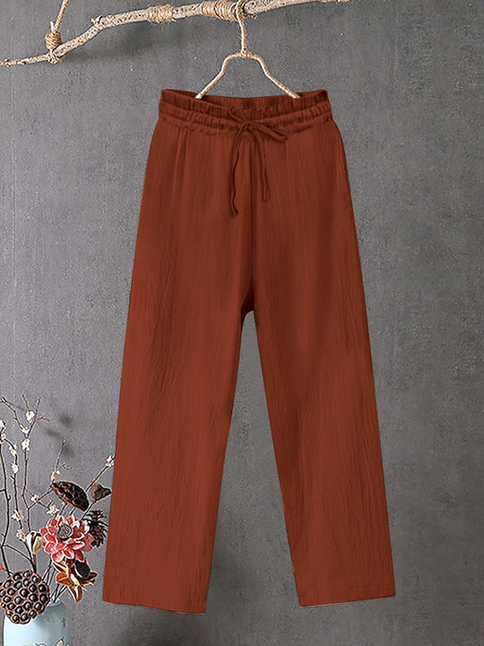 Damen Crinkle Leinenmischung Hose mit elastischem Kordelzug, gerade Beinform und lässiger Passform Shop Nory