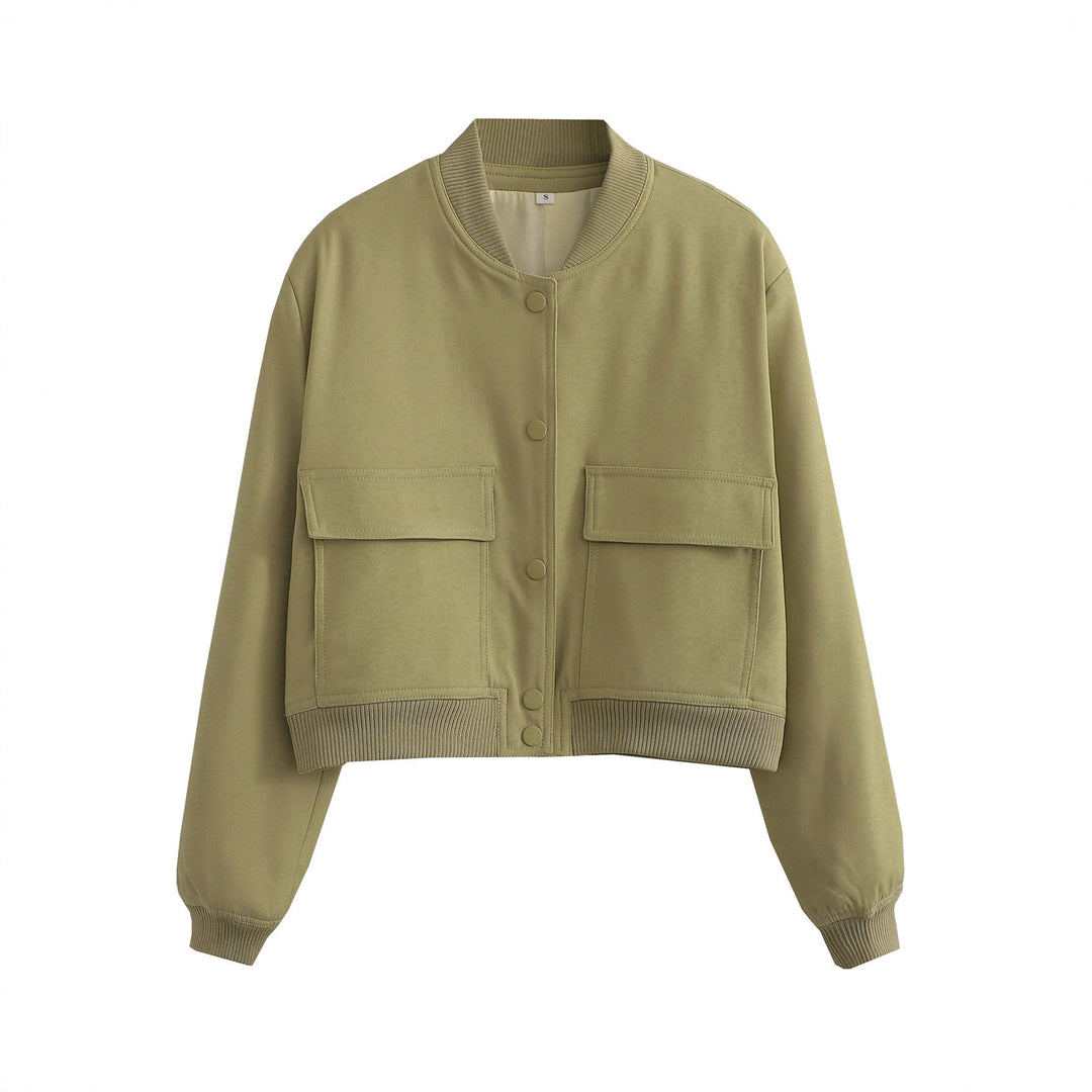 Damen Kurze Bomberjacke mit großen Pattentaschen und Rippbündchen Shop Nory
