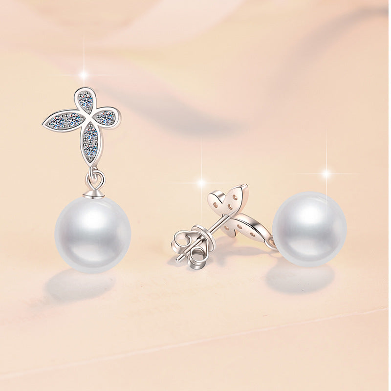 Damen Ohrringe mit eleganten Perlen und kristallverziertem Blattdesign Shop Nory