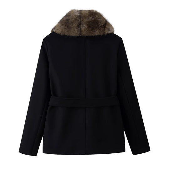 Damen Kurzer Wollmix-Mantel mit abnehmbarem Faux-Fur-Schalkragen und Taillengürtel Shop Nory