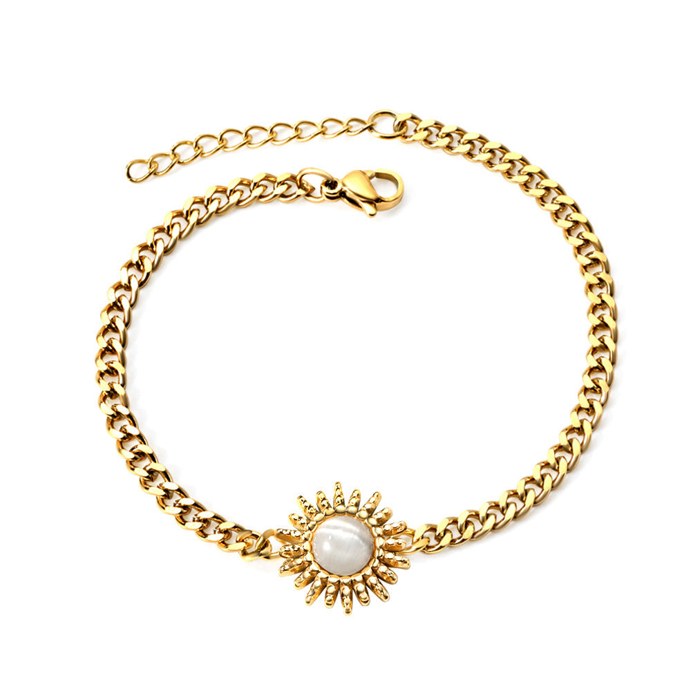 Damen Edelstahl Armkettchen mit goldplattiertem Sonnenanhänger Shop Nory