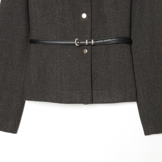 Damen Kurzjacke aus Wollmix mit Rundhalsausschnitt, Druckknopfverschluss und schmalem Taillengürtel Shop Nory