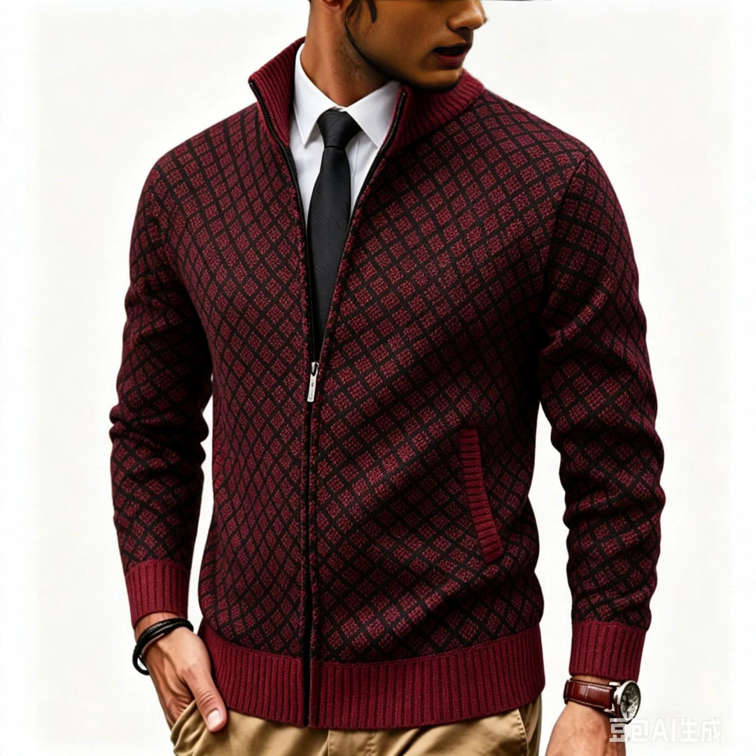Herren Strukturierte Strickjacke mit Stehkragen und Diamant-Jacquard Shop Nory