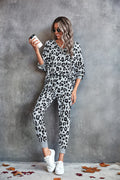 Damen Leo-Print Jogginganzug mit breitem Taillenbund und modischen Bündchen