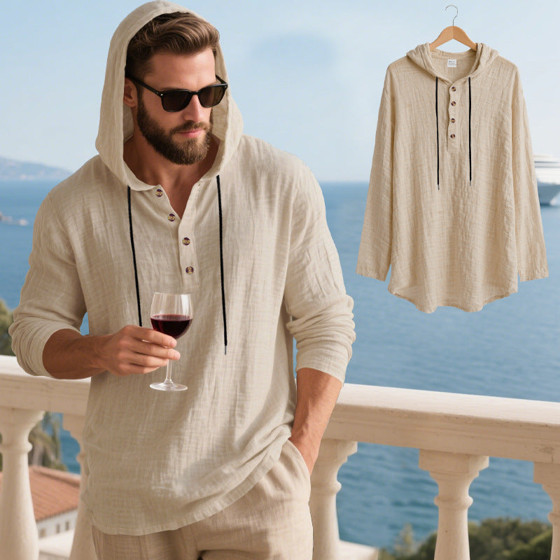 Herren lässiges Kapuzenshirt aus weichem Baumwollmix mit Knopfleiste und praktischen Taschen