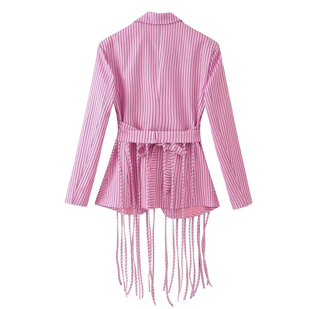 Damen Taillierter Blazer mit Fransen‑Detail und Nadelstreifen Shop Nory