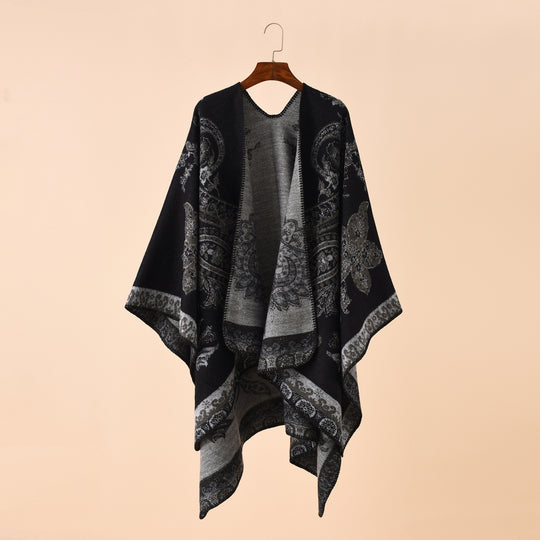 Damen Eleganter Jacquard-Poncho mit Paisley-Muster und offener Vorderseite Shop Nory