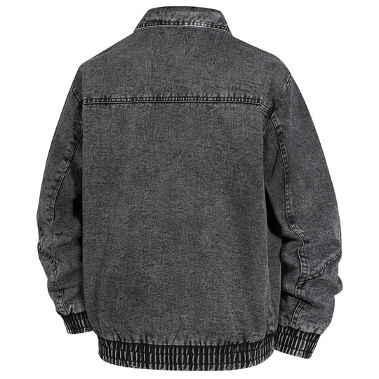Herren Übergroße Jeans-Bomberjacke mit Stone-Wash, Reißverschluss und geripptem Saum Shop Nory