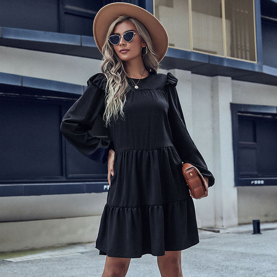Damen Stufiges Minikleid mit Rüschen-Schultern und Langarm Shop Nory