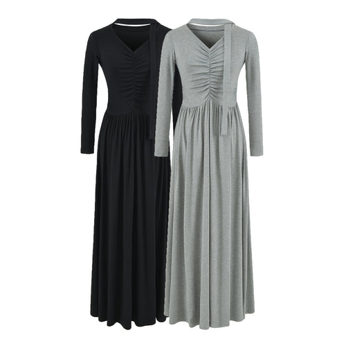 Damen Langes Jersey-Maxikleid mit Raffung, V-Ausschnitt und Bindeschal Shop Nory