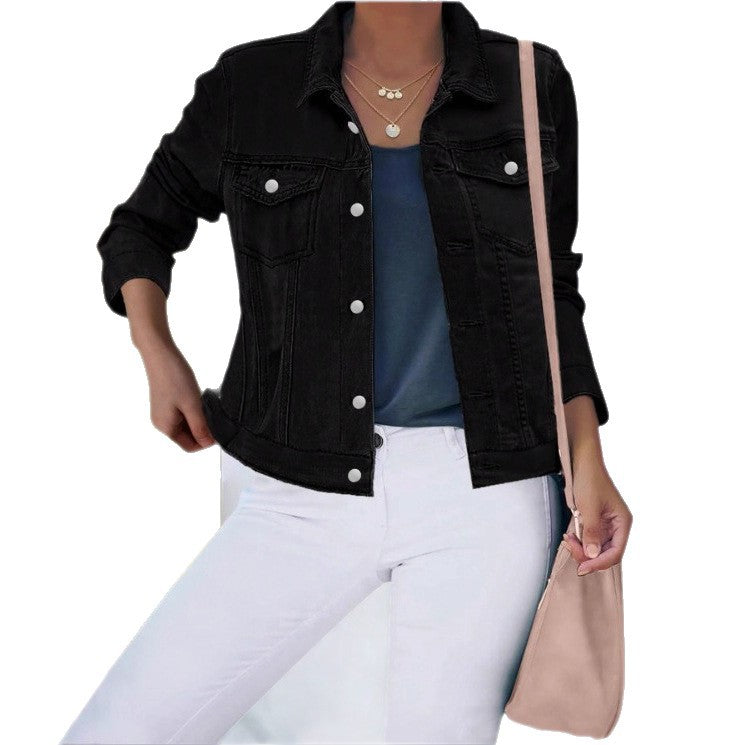 Damen Kurzgeschnittene taillierte Jeansjacke im Truckerstil mit Silberknöpfen Shop Nory
