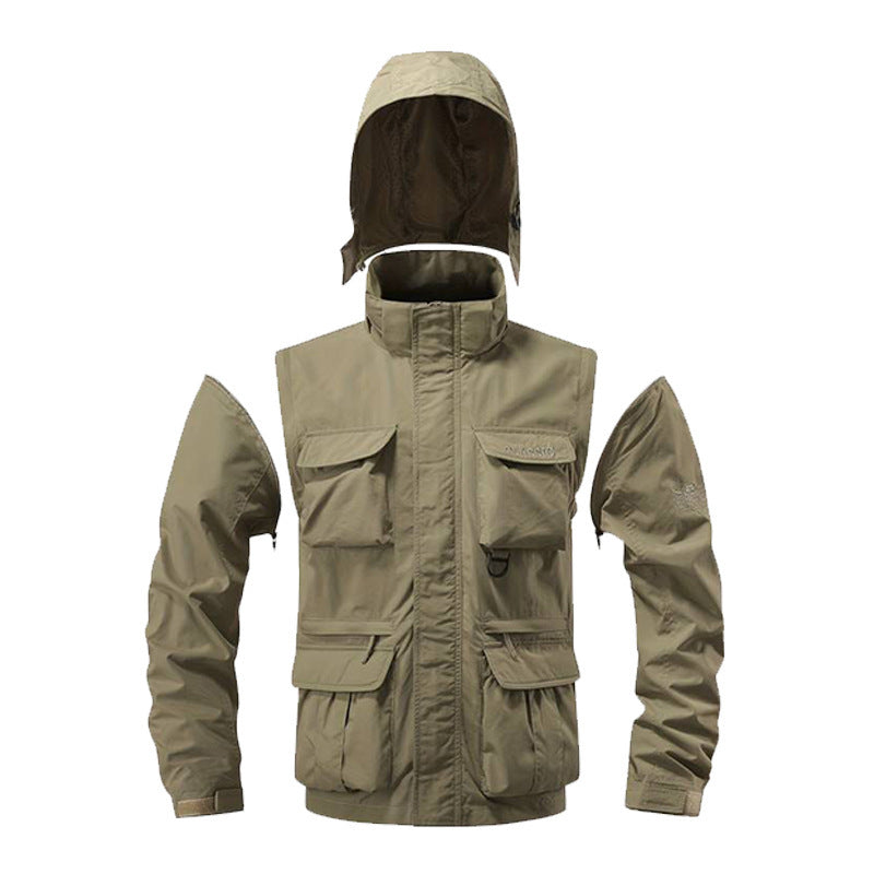 Herren Multifunktionale Fieldjacke mit Kapuze wasserabweisendem Shell und Organizer-Taschen Shop Nory