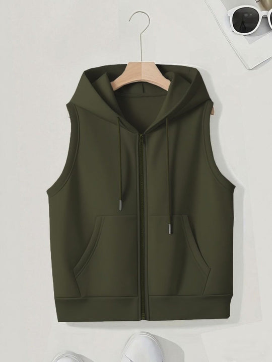 Damen Ärmellose Zip‑Hoodie‑Weste aus weichem Sweat mit Kängurutaschen Shop Nory