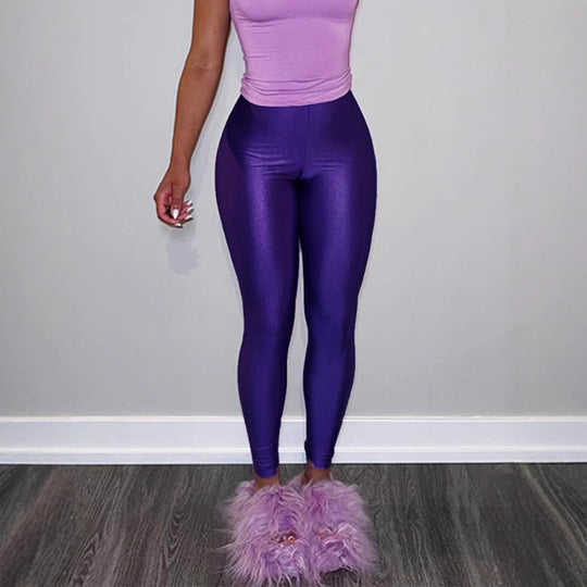 Damen Hochglänzende Fitness-Leggings mit hoher Taille und umfassendem Komfort