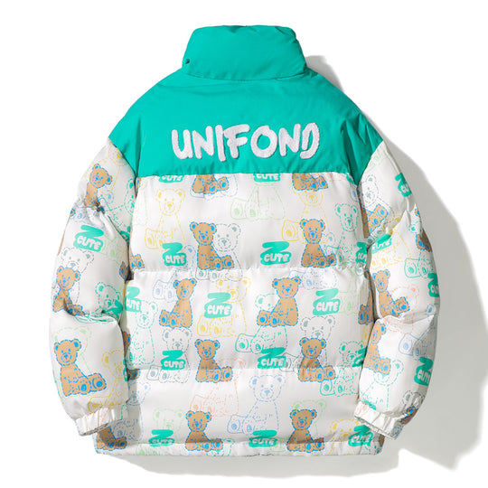 Unisex Gestepptes Teddy‑Print Pufferjacke mit hohem Kragen Shop Nory