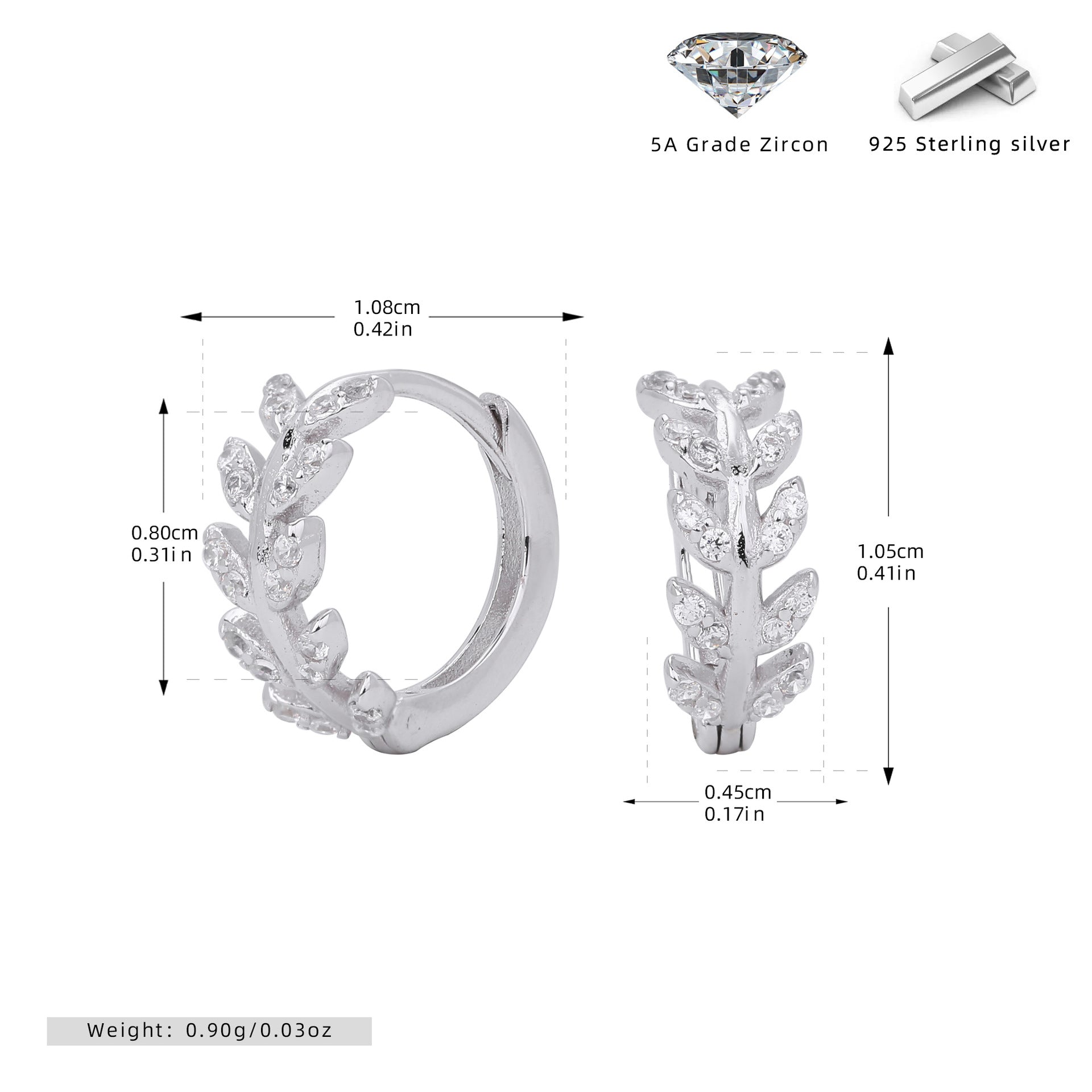 Damen Creolen mit elegantem Blätterdesign aus 925 Sterling Silber und funkelnden Zirkonia Shop Nory
