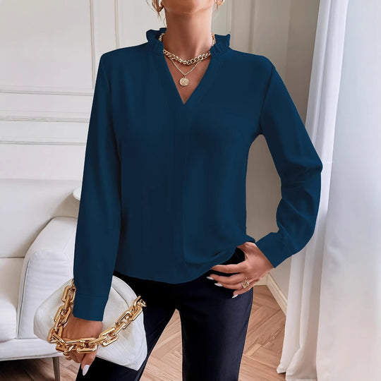 Damen Bluse mit eleganter Rüschendetail und modernem V-Ausschnitt Shopnory