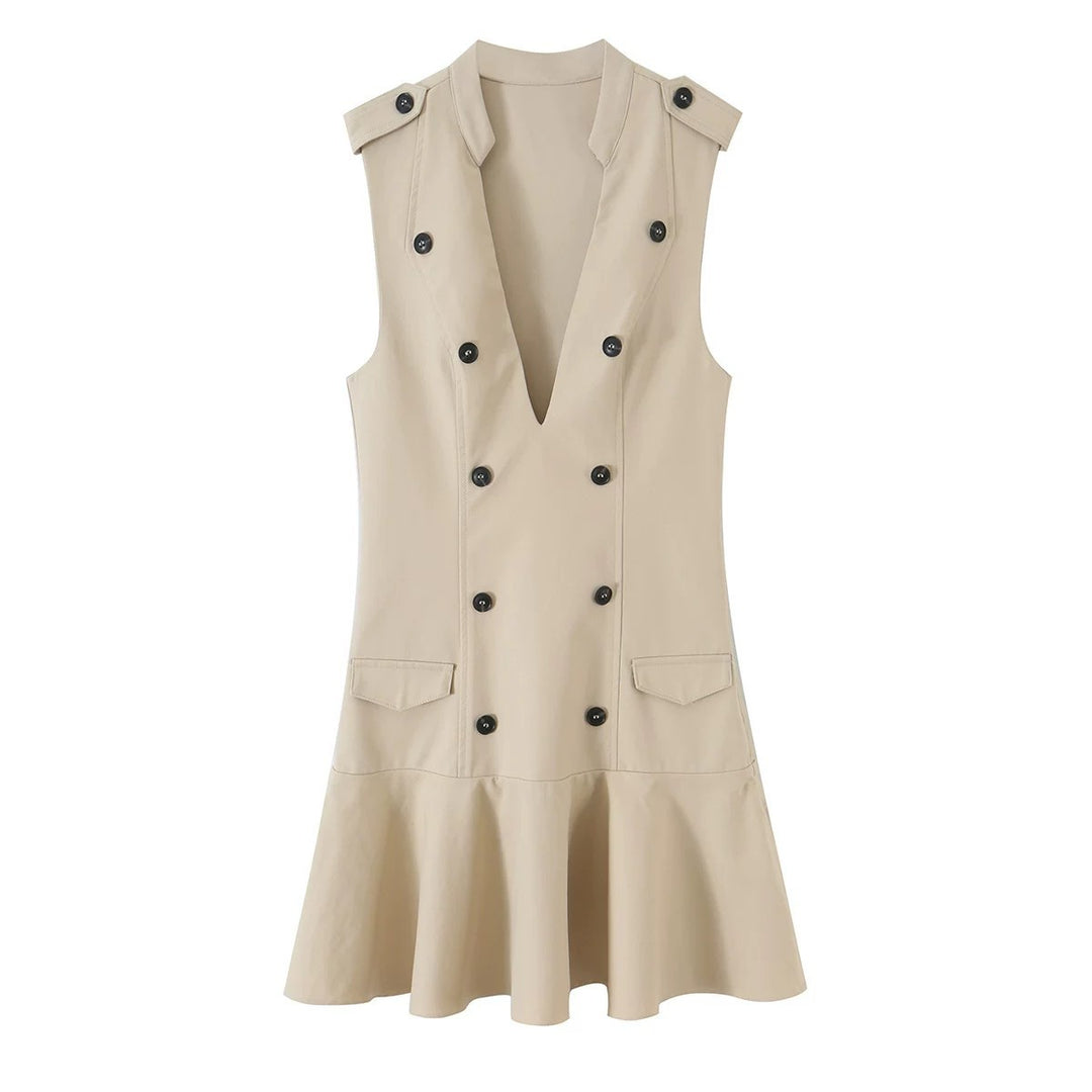 Damen Ärmelloses Blazerkleid im Trench‑Stil mit doppelreihiger Knopfleiste und ausgestelltem Saum Shop Nory