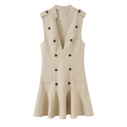 Damen Ärmelloses Blazerkleid im Trench‑Stil mit doppelreihiger Knopfleiste und ausgestelltem Saum Shop Nory