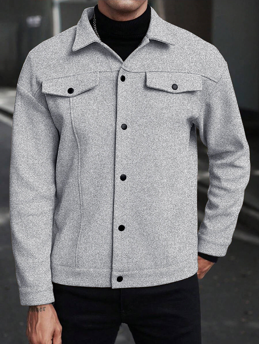 Herren Overshirt-Jacke im Trucker-Stil mit Wollmix-Optik und Druckknöpfen Shop Nory