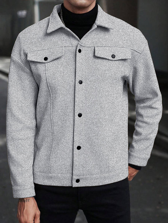 Herren Overshirt-Jacke im Trucker-Stil mit Wollmix-Optik und Druckknöpfen Shop Nory