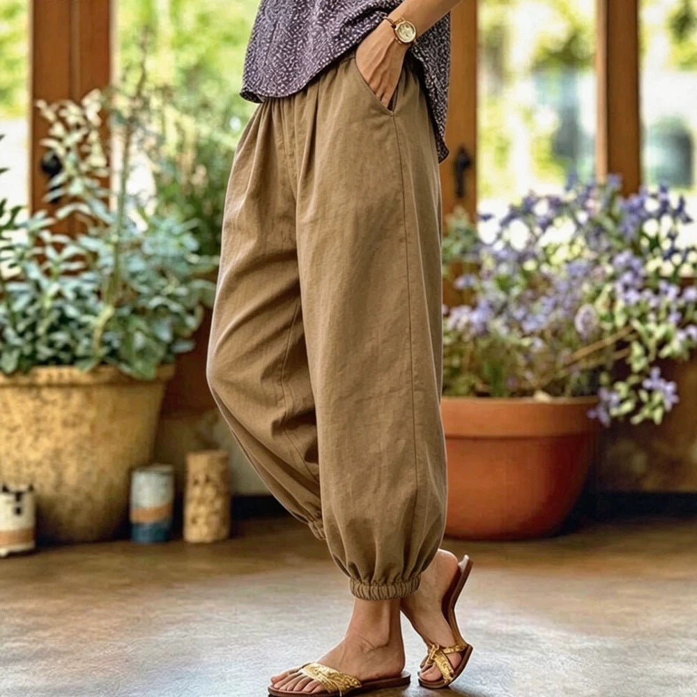 Damen Leichte Leinenhose mit weitem Bein und Kordelzug Shop Nory