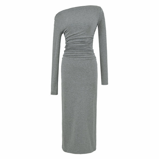 Damen Einschulter-Midikleid mit Langarm und seitlicher Raffung Shop Nory