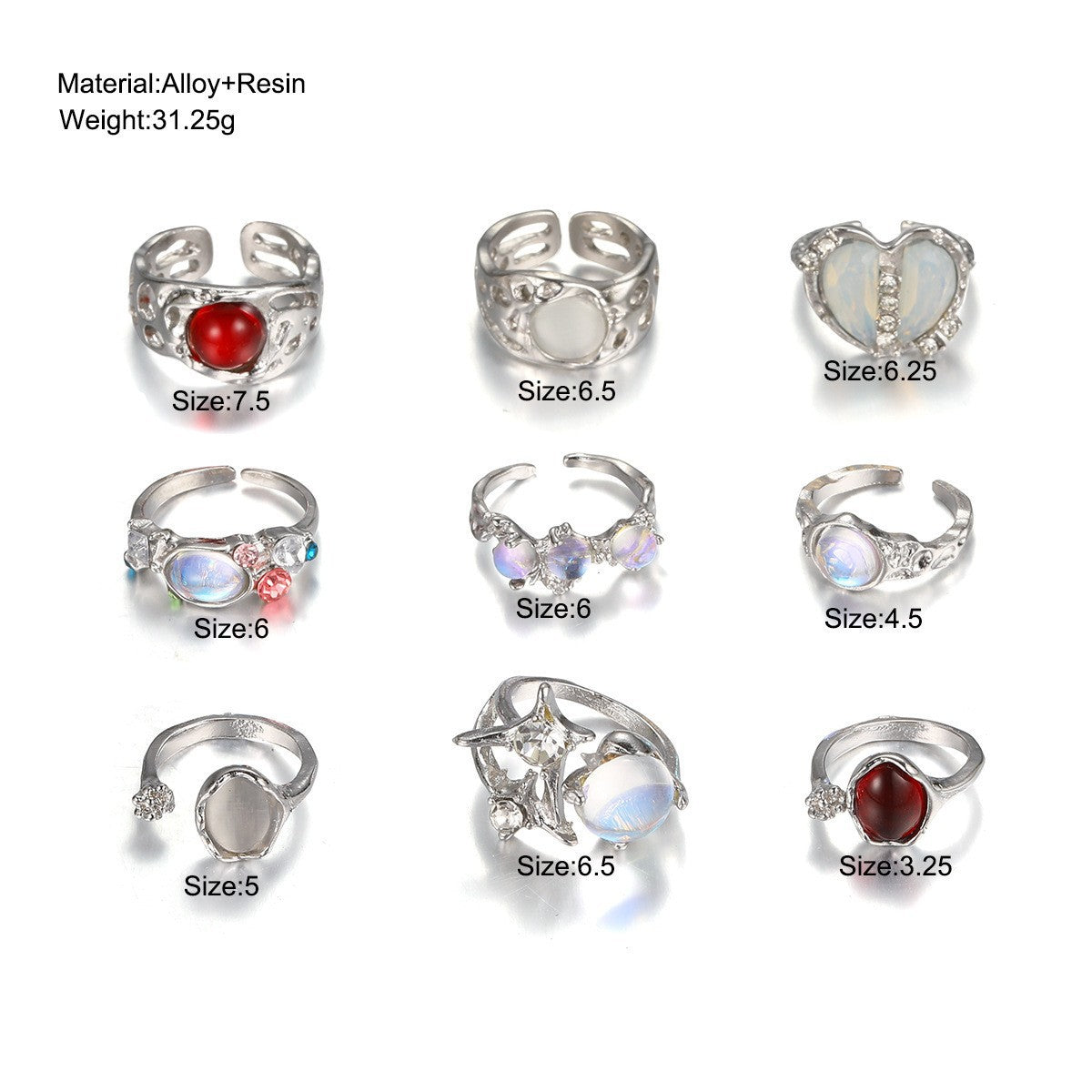 Damen Ring-Set mit kreativen Designs und schillernden Edelsteinen Shop Nory