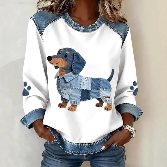 Damen Modischer Sweatshirt mit Karomuster und Denim-Details