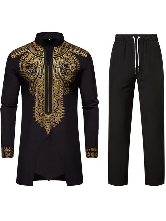 Herren Traditionelles besticktes Tunika‑Set mit Mandarinkragen und elastischer Hose Shop Nory