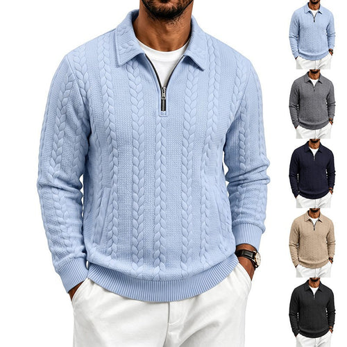 Herren Feinstrukturierter Strickpullover mit Halbzip-Kragen und Zopfmuster Shop Nory