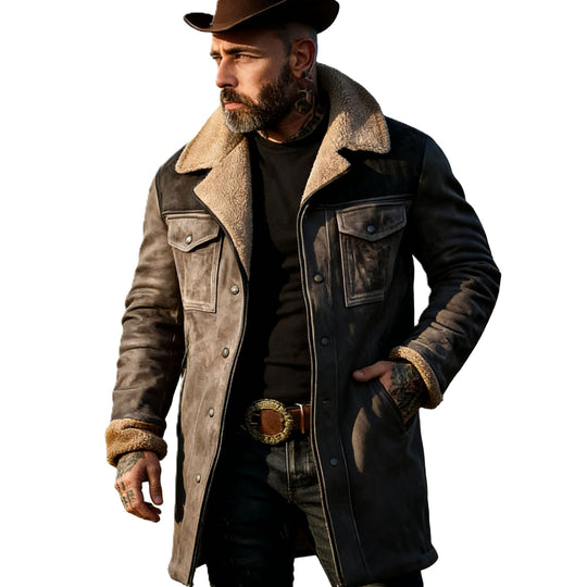 Herren Pilotenjacke aus Velourslederoptik mit Teddyfellinnenfutter und Reverskragen Shop Nory
