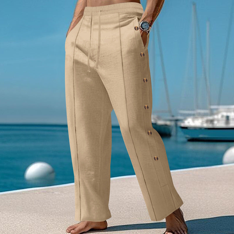 Herren elegante Freizeithose mit seitlichen Knopfdetails und elastischem Bund Shopnory