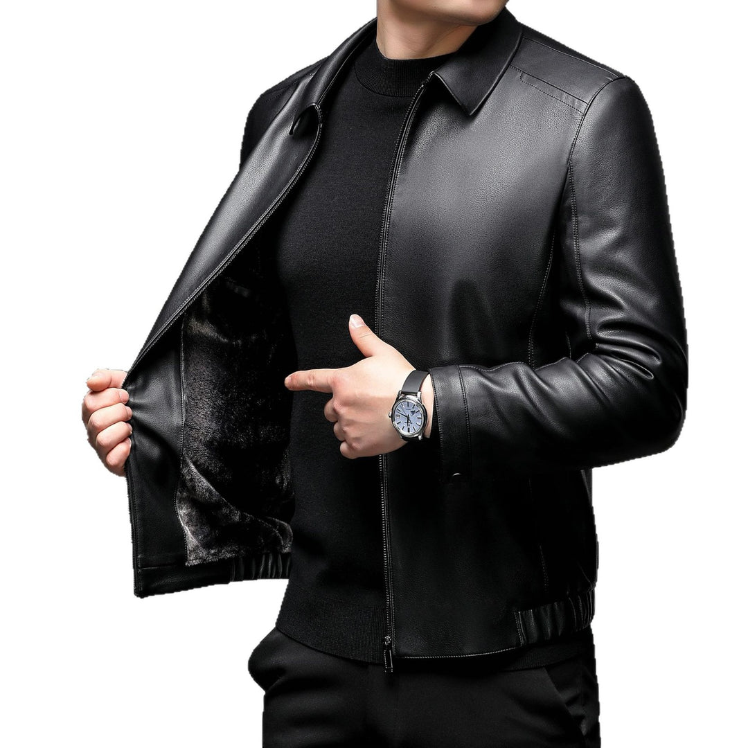 Herren Glatte Kunstlederjacke mit wärmendem Kunstfellfutter, Hemdkragen und elastischem Saum Shop Nory