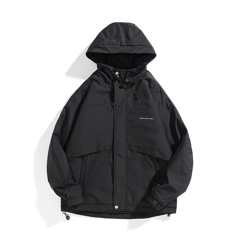 Unisex Weit geschnittener wetterfester Parka mit Kapuze, Kordelzug und aufgesetzten Pattentaschen Shop Nory