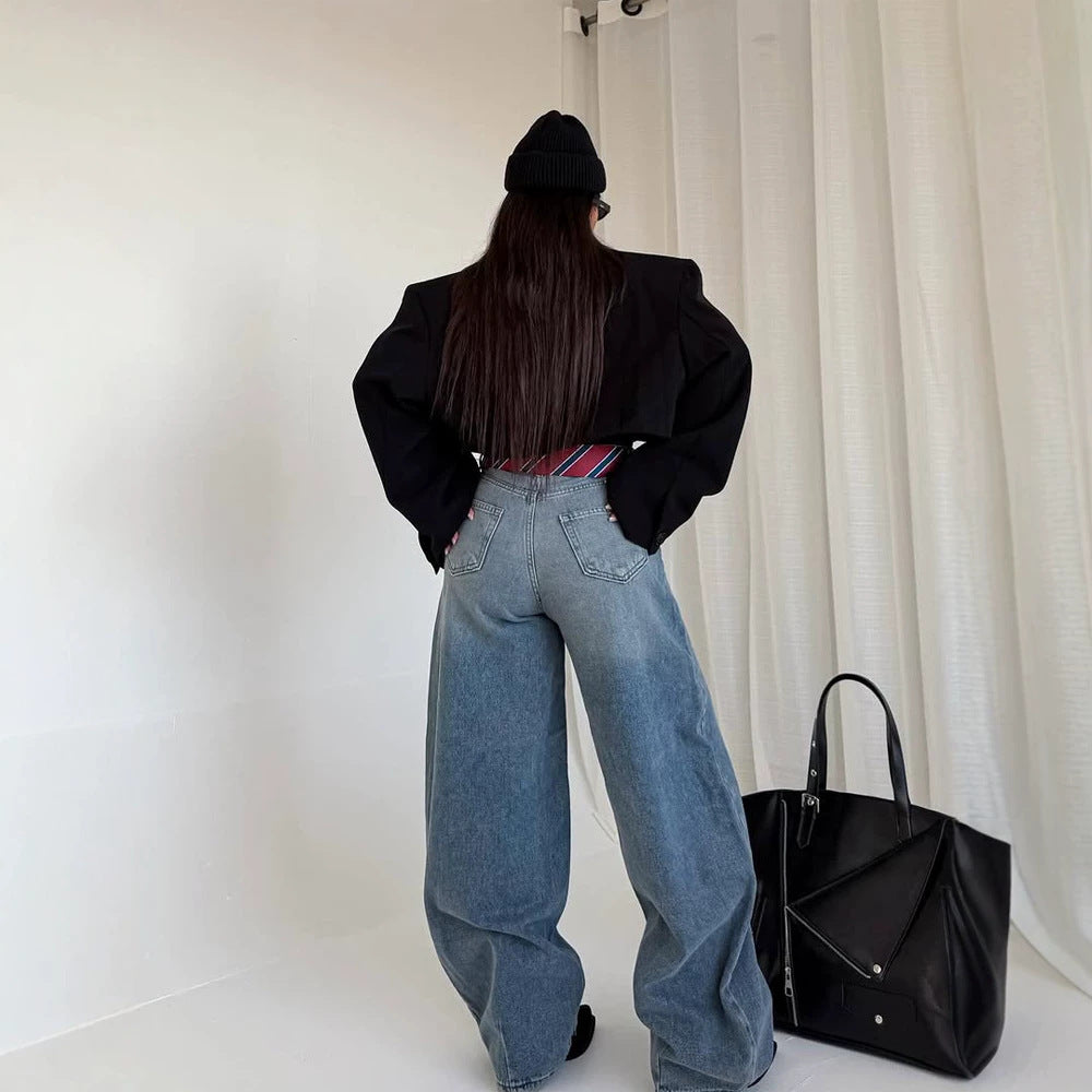 Damen Cropped-Boxy Kurzblazer mit kastiger Silhouette und überlangen Ärmeln Shop Nory
