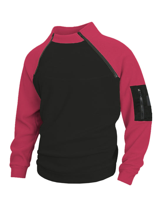 Herren technischer Fleece-Halbzip-Pullover mit asymmetrischen Schulterreißverschlüssen und Reißverschluss-Ärmeltasche Shop Nory