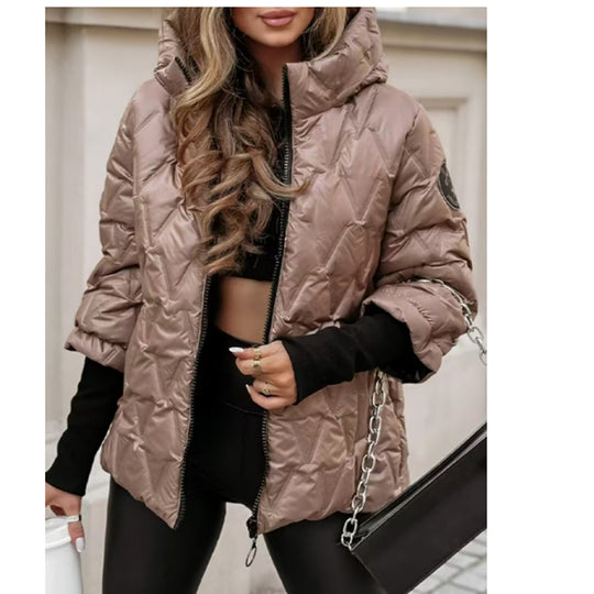 Damen nan kurze gesteppte Wattierte Steppjacke mit Hochkragen Wet-Look und Rippbündchen Shop Nory