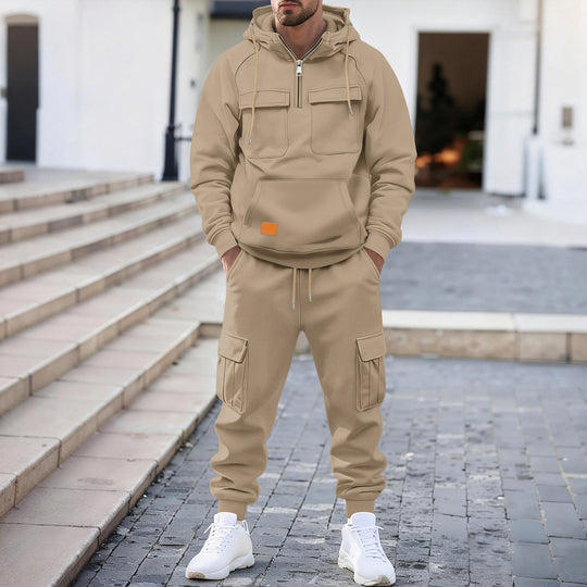 Herren technischer Oversize-Hoodie mit Halbzip, Kapuze, Kängurutasche und aufgesetzten Utility-Taschen Shop Nory